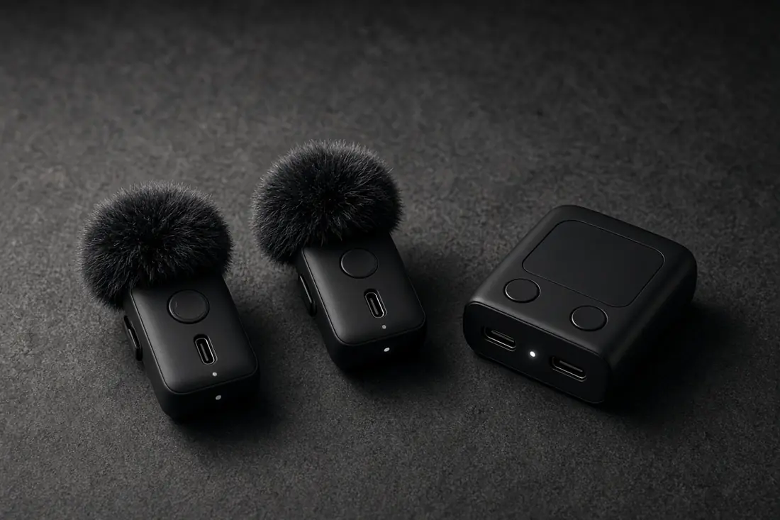 Wireless lavalier microphones on a table