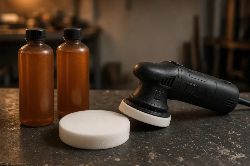 Polish bottles beside a foam pad
