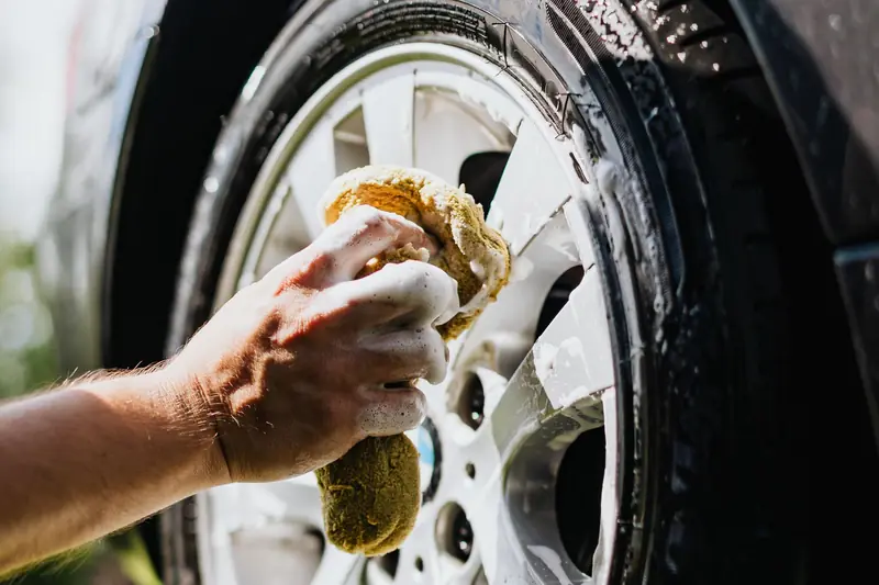Foam clinging to a wheel and tire