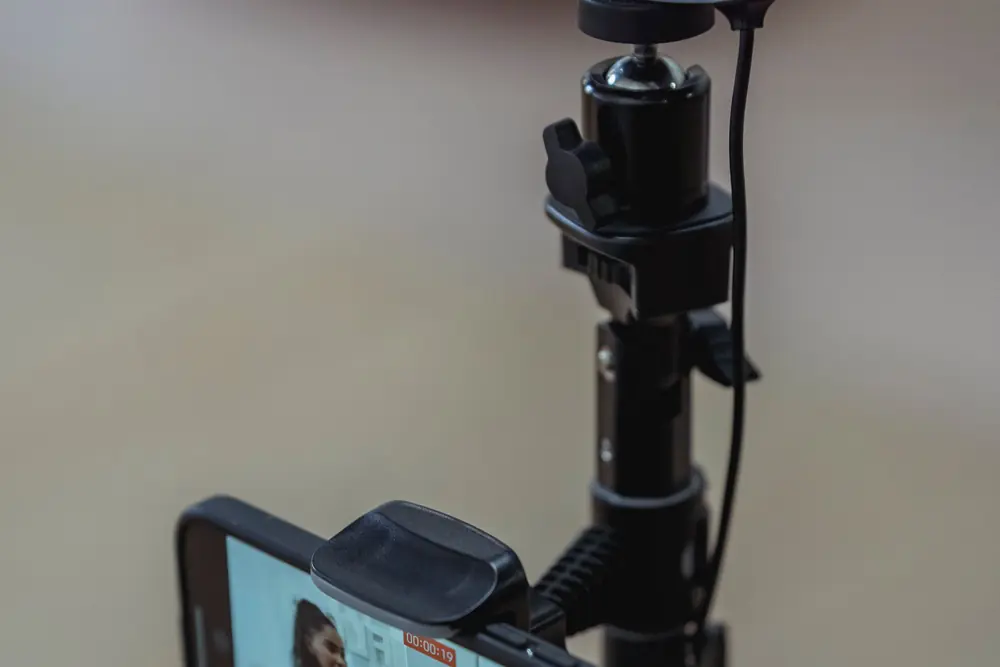 A ring light set up for filming